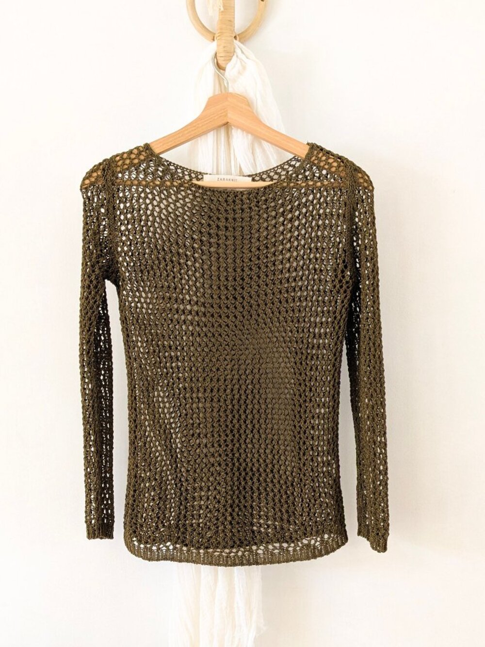 Zara Knit Crochet Olive Sweater